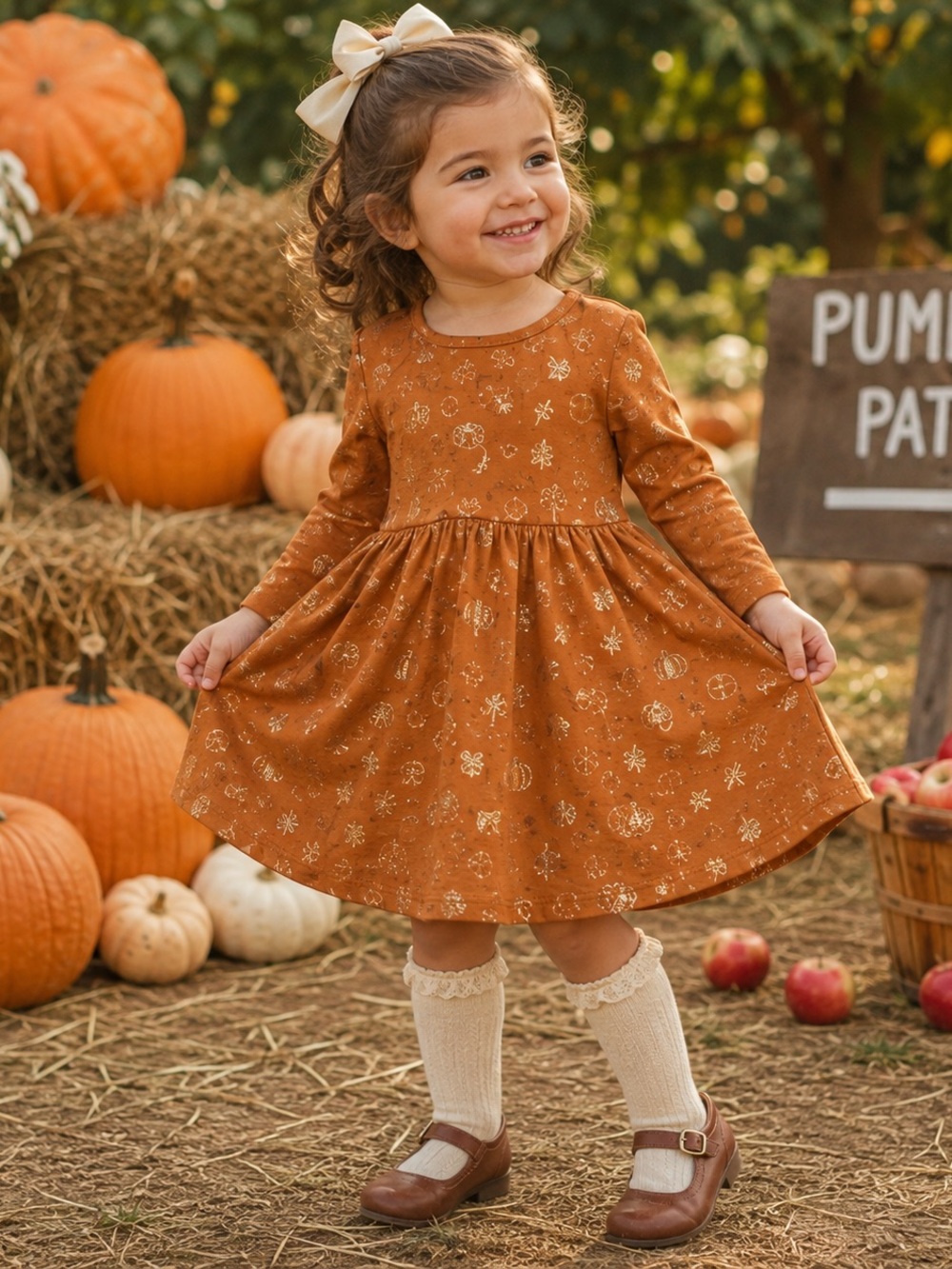 Emma & Elsa 3T Metallic Gold Fall Harvest Pumpkin Twirl Dress